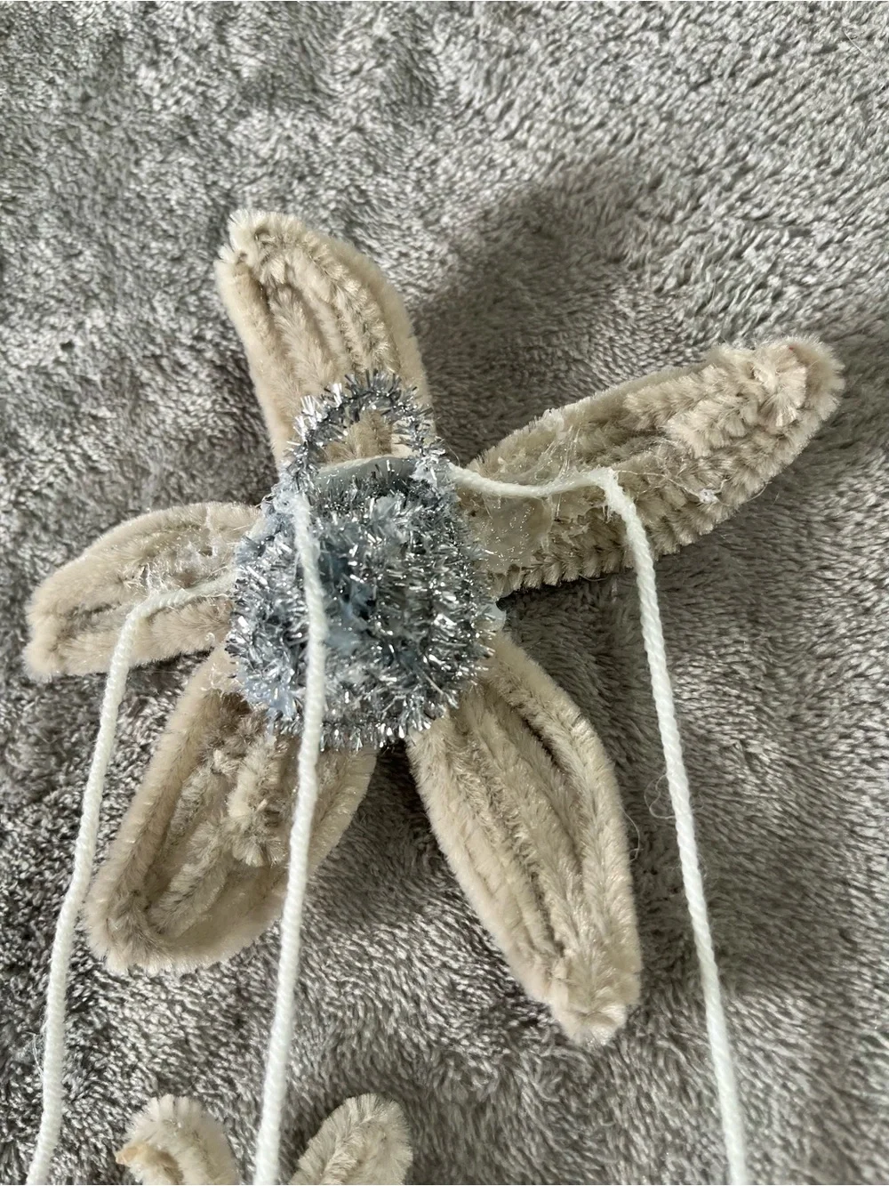 Serene Beige Plush Flower Wall Hanging with Cascading Star Blossoms|Custommade
